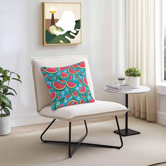 Vandarllin Outdoor Throw Pillows Covers 16x16 inch Set of 2 Waterproof Watermelon Decorative Zippered Cushion Covers for Patio Furniture, Summer Fruit Ice Cubes Lumbar Pillowcases