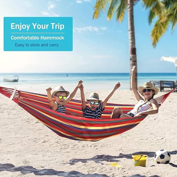 Outdoor Hammock Portable Garden Hammock Sports Home Travel Camping Swing Canvas Stripe Hang Bed Hammock Double Single People (260x80 red)
