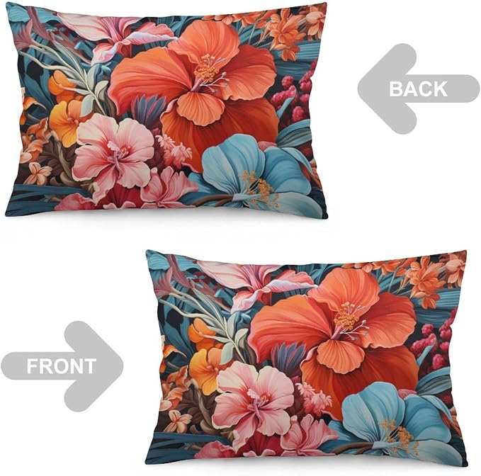 Pillowcase Tropical Flower Leaves Lumbar Pillow Covers 20"x30" Watercolor Summer Hawaii Palm Tree Leaf and Tropical Flower Sofa Pillow Covers Sofa Living Room Bedroom Dormitory Decoration