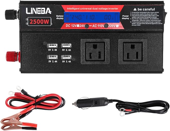 2500 Watt Power Inverter with LED Display,Dual AC Outlets,4 USB Port, 24V DC to 110V AC Converter Car Power Inverter for Car, RV, Truck, Off Grid Solar System, Camping