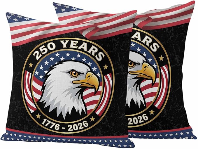 250 Year Anniversary Outdoor Waterproof Throw Pillow Covers 20x20 Set of 2, Independence Day Eagle USA Flag Decorative Pillowcases Cushion Pillowcase for Couch Sofa Patio Outside Pillow Protector