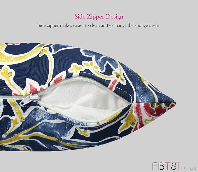 Outdoor Waterproof Decorative Throw Pillows with Inserts for Patio Furniture, 18x18 Inch Fade Resistant Patio Garden Cushions for Couch Bed Sofa, Jacobean Navy