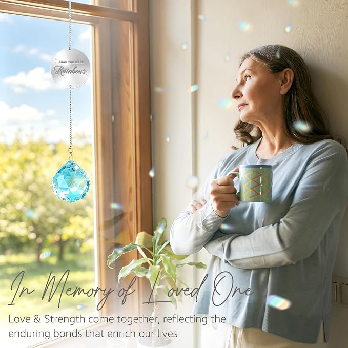 Mooncraftlogy Memorial Gifts for Loss of Loved One, Unique Sympathy Idea, Sky Blue Crystal Ball Grief Suncatcher, Rainbow Bereavement Box for Mom Dad Husband Son Daughter