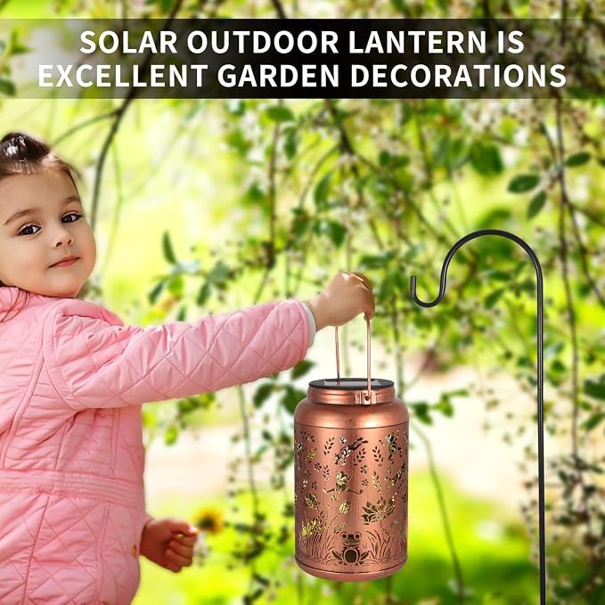 Frog Solar Lanterns Outdoor Waterproof Garden Decor Gifts for Women | Metal Hanging Solar Lights Birthday Gifts for Grandma Mom Solar Decoration Outside for Yard, Patio, Backyard, Porch