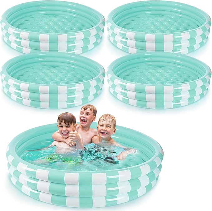 VioraWhite 4 Pack Inflatable Kiddie Pool for Toddlers 48''x 10'' Turquoise Blow up Kids Swimming Pool Small 3 Rings Round Baby Pools for Indoor Outdoor Water Game Play Center