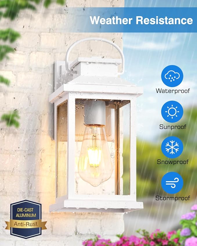VIANIS White Porch Lights Outdoor, Aluminum Dusk to Dawn Outdoor Lighting | Light Sensor, Front Porch Light, Modern Exterior Lighting Fixtures, Waterproof Outdoor Wall Sconce Lantern for Garage, Patio