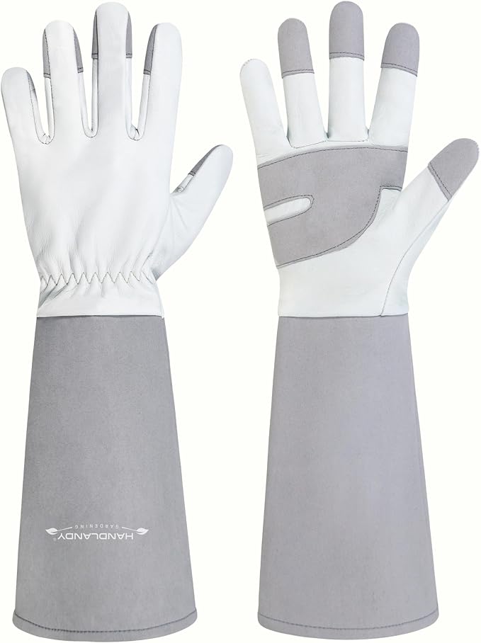 HANDLANDY Rose Pruning Gloves for Men Women, Thorn Proof Gardening Gloves | Long Leather Gardening Gloves, Breathable Leather Gauntlet, Best Garden Gifts & Tools for Gardener (Silver Gray, M)