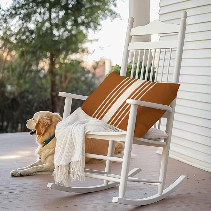 Vandarllin Outdoor Throw Pillows Covers 20x12 inch Set of 2 Waterproof Burnt Orange Vertical Stripes Decorative Zippered Cushion Covers for Patio Furniture, Classic Striped Linen Lumbar Pillowcases