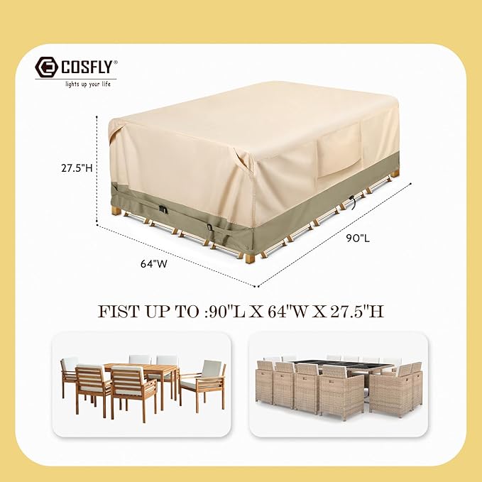 COSFLY Waterproof Patio Furniture Set Covers Durable, Outdoor Table and Chair Covers Rectangular Large - Fits up to 90L x 64W x 27.5H inches
