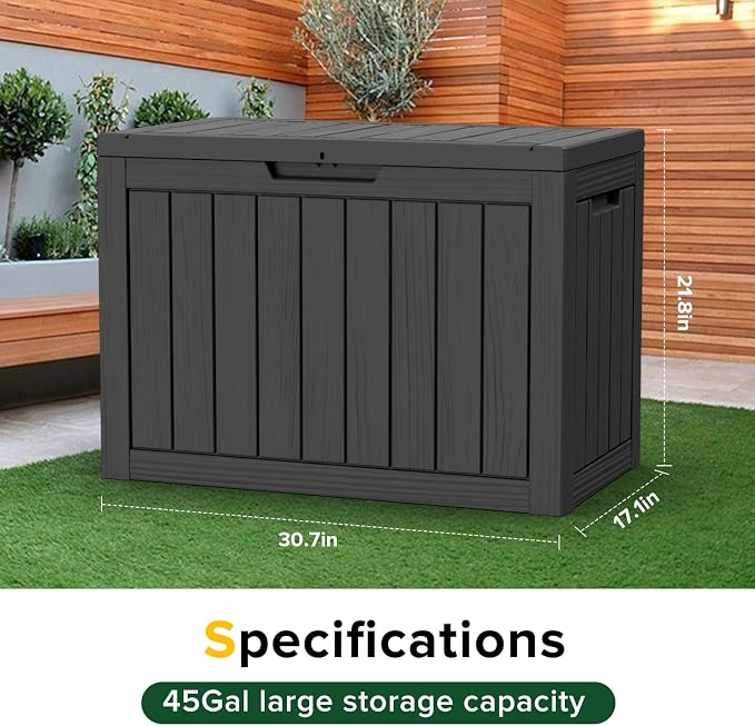 Outdoor Storage Box, 50 Gallon Waterproof Deck Box, Snap-Together Storage Bin for Chair Cushions, Porch Throw Pillows, Lockable Small Coffee Table Ottoman, Patio Garden, Black