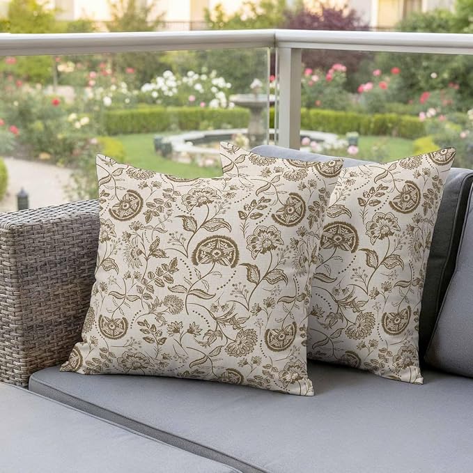 Outdoor Pillow Covers 26x26 Set of 2, Vintage Spring Floral Waterproof Patio Throw Pillow Covers for Couch Sofa Chair, Summer Botanical Farmhouse Decorative Pillowcases for Throw Pillows