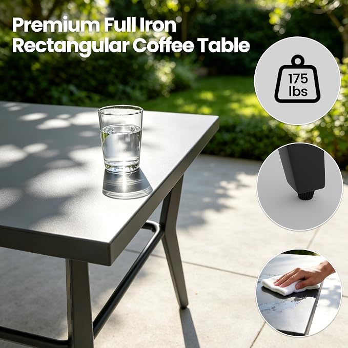 Aluminum Outdoor Patio Furniture Set,7 Seats Patio Conversation Sets with Rectangular Coffee Table,Metal Patio Sectional Furniture Set with 2 Swivel Rocking Chairs,Grey