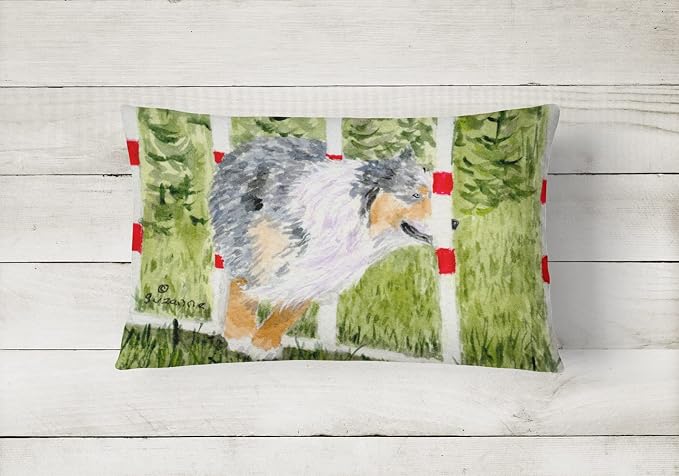 Caroline's Treasures SS8885PW1216 Australian Shepherd Canvas Fabric Decorative Pillow Machine Washable, Indoor Outdoor Decorative Pillow for Couch, Bed or Patio, 12HX16W
