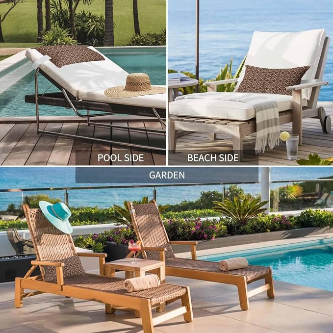 Brown Geometric Abstract Outdoor Pillows for Chaise Lounge Chair Waterproof Lumbar Pillows with Insert&Adjustable Strap Beach Headrest Pillow Contemporary Modern Art Pillow for Patio Pool 12"x20"