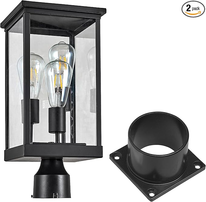 Design House Mayfield Outdoor Post Top Light with 3-Inch Pier Base Mount Fitter, Black, 590299 | Post Mount, Contemporary/Modern, Aluminum, 2-Piece, Lighting, 590299