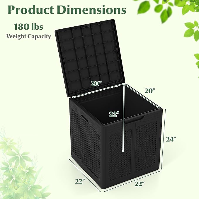 Tangkula 39 Gallon Outdoor Storage Box, Waterproof PP Resin Patio Storage Box with Lockable Lid for Indoor & Outdoor Use, Rattan Design Deck Box for Cushions, Garden Tools