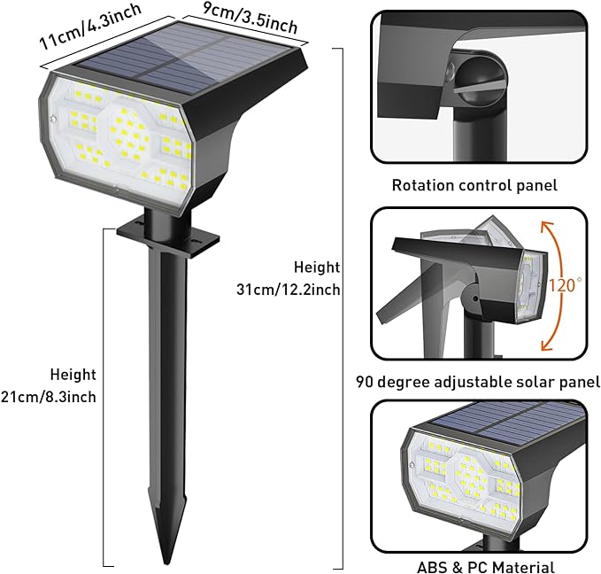 NYMPHY Solar Lights Outdoor Waterproof IP68, 56 LED 3 Lighting Modes Solar Powered Garden Yard Spot Solar Lights for Outside Landscape- 6 Pack (Cool White)