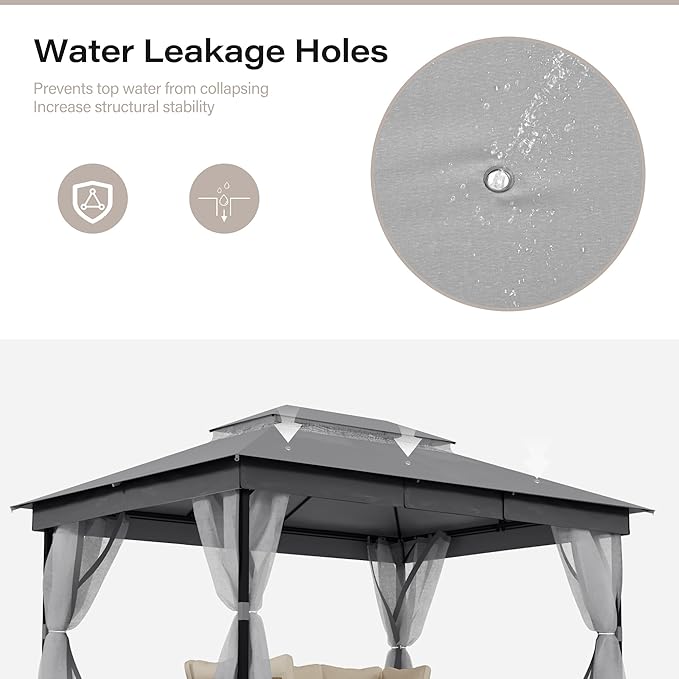 LAUSAINT HOME Patio Gazebo 10'x13', Outdoor Heavy Duty Party Tent Shelter with Double Roofs, Mosquito Nettings for Backyard, Garden, Lawn, Gray