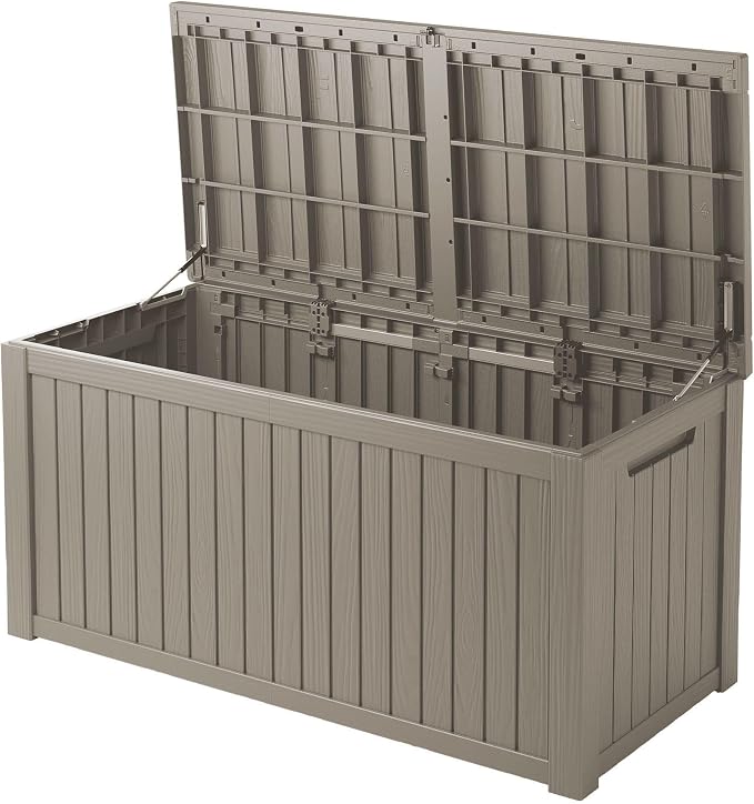 Outdoor Storage Deck Box, Large Patio Container for Garden Tools, Cushions and Yard Accessorie.Lockable Waterproof Resin Weatherproof Storage Container (Light Brown, 230 Gallon)