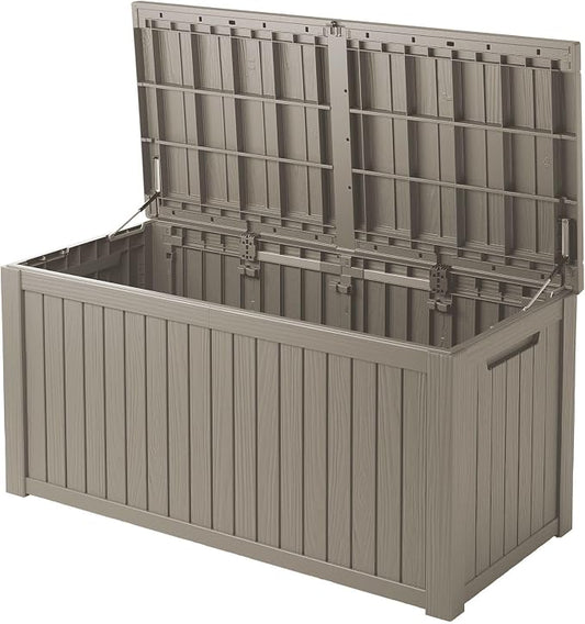 Outdoor Storage Deck Box, Large Patio Container for Garden Tools, Cushions and Yard Accessorie.Lockable Waterproof Resin Weatherproof Storage Container (Light Brown, 230 Gallon)
