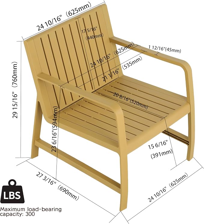 KEIKI 2 PC Outdoor Indoor Chair and Coffee Table PP Furniture Conversation Set Easy Assembly for Patio
