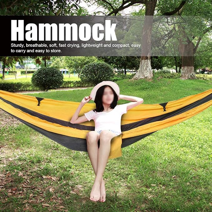 Breathable Hanging Chair Bed, 260x140cm Dual Use Portable Hammock Swing, Garden Hammock with Steel Buckle for Camping Courtyard Corridor Outdoor (Yellow Gray)