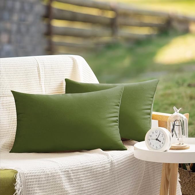 VAKADO 12x20 Outdoor Waterproof Throw Pillow Covers Set of 2 Decorative Outside Patio Furniture Cushion Cases Decor for Garden Bench Porch Couch Tent,Army Green