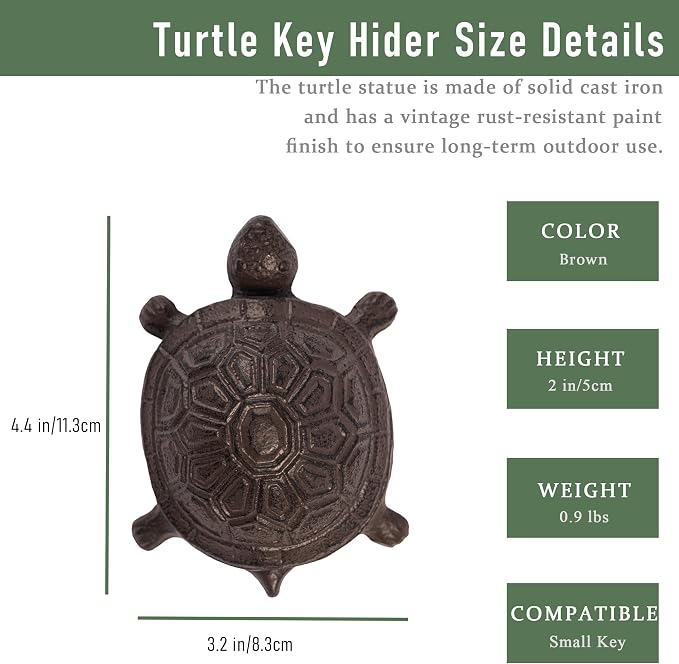 Ionela Turtle Key hiders Outside Garden Hide a Key, Brown | Decorative Hidden Key Holder for Outside, Discreet Hide a Key Rock Alternative, Outdoor Spare Key Storage Box for Garden.