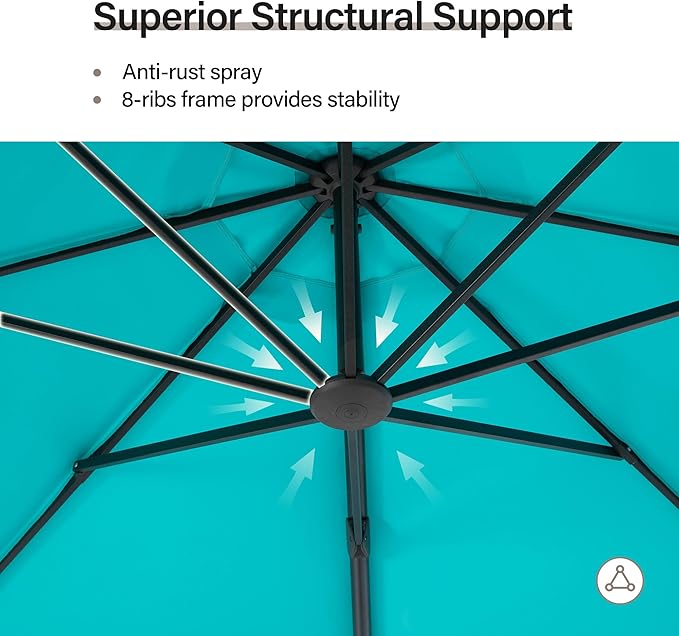 LAUSAINT HOME 11ft Patio Cantilever Umbrella with Base Included, Outdoor Curvy Round Offset Umbrella, Heavy Duty Aluminum, 360° Rotation for Pool, Deck, Lawn, Backyard (Turquoise Blue)
