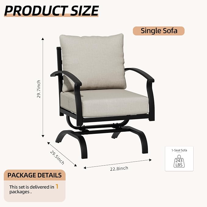 Kurapika 2 Pieces Patio Furniture Set, Outdoor Metal Rocking Chair, Patio Bistro Set Rocker Chair with Thickened Cushions for Porch Garden Deck, Sand