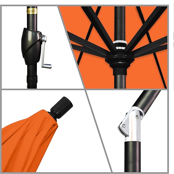 California Umbrella 7.5' Round Aluminum Market Umbrella, Crank Lift, Push Button Tilt, Black Pole, Sunbrella Tuscan