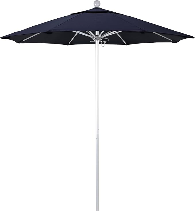 California Umbrella 7.5' Rd. Venture Series Contract Grade Patio Umbrella, Push Open Pin Stop, Silver Finish, Sunbrella Spectrum Cilantro
