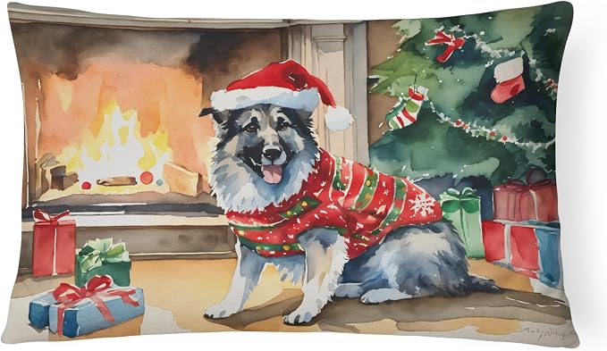 Caroline's Treasures DAC2713PW1216 Norwegian Elkhound Cozy Christmas Throw Pillow Machine Washable, Indoor Outdoor Decorative Pillow for Couch, Bed or Patio, 12HX16W