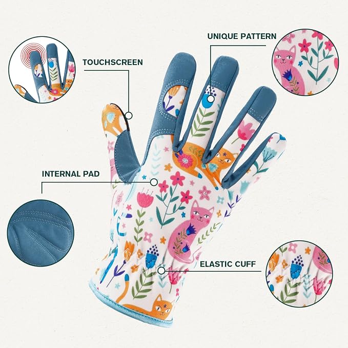Gardening Gloves for Women, Touchscreen Printed Thorn-Proof | Non-Slip Work Gloves, Ideal Gift for Gardeners, Suitable for Yard Landscaping, Planting & Outdoor Gardening