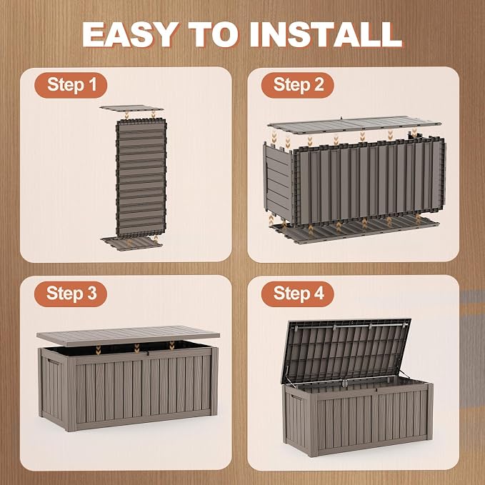 EFU Outdoor Storage Box 180 Gallon Deck Box (Indoor & Outdoor) Lockable UV Resistance Waterproof Resin Storage Bin Storage Box for Outdoor,Patio Storage With Support Rod(Taupe)
