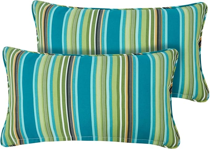 Lumbar Pillow Covers Set of 2, Outdoor Indoor Waterproof Patio Lumbar Pillowcase Shell 12x20 Inch, Rectangular Cushion Case for Couch Sofa Garden Farmhouse-Green Stripe