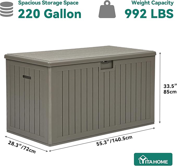 YITAHOME 220 Gallon Double-Wall Deck Box with Divider & Side Handles, Outdoor Large Storage for Patio Furniture Cushions, Garden Pool Accessories, Water Resistant & Lockable