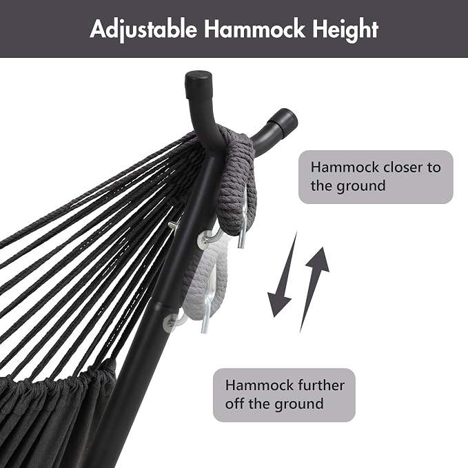 ANOW Heavy-Duty Hammock with Stand for Outside, Space Saving Steel Stand with Adjustable Height, 475 Lbs Capacity, Dark Gray