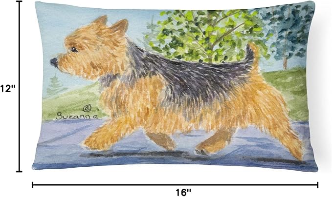 Caroline's Treasures SS8879PW1216 Norwich Terrier Canvas Fabric Decorative Pillow Machine Washable, Indoor Outdoor Decorative Pillow for Couch, Bed or Patio, 12HX16W