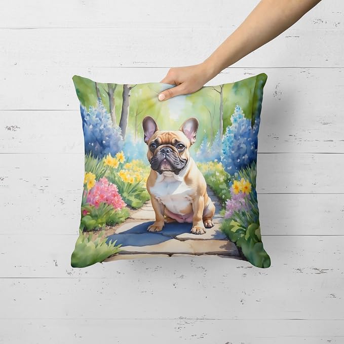 Caroline's Treasures French Bulldog Spring Path Throw Pillow Machine Washable, Indoor Outdoor Decorative Pillow for Couch, Bed or Patio, 18Hx18W