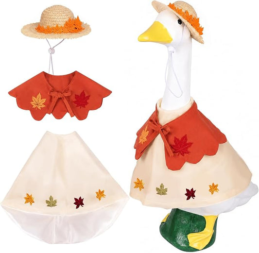 3 Pcs Fall Porch Goose Outfits Maple Goose Clothes for 23" Cement Goose Set | Outdoor Garden Statue with Adorable Gooses Outfit, Garden Entrance Decoration, Thanksgiving Party Holiday Decor