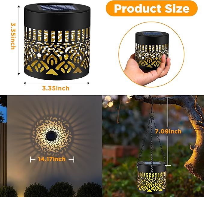 2 Pack Decorative Solar Mandala Lights, Solar Fence Lights Outdoor, Hanging LED Solar Deck Step Wall Lights Waterproof for Yard, Garden, Patio, Backyard Decor, Gifts for Mom Women, Warm White