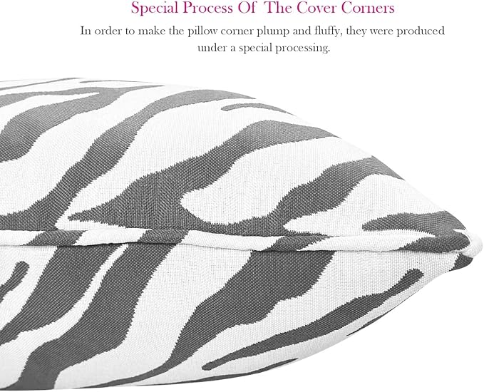 Pack of 2 Outdoor Waterproof Decorative Lumbar Pillows Covers for Patio Furniture, 20x12 Inch Fade Resistant Patio Garden Lumbar Cushion Covers for Couch Bed Sofa, Zebra Grey