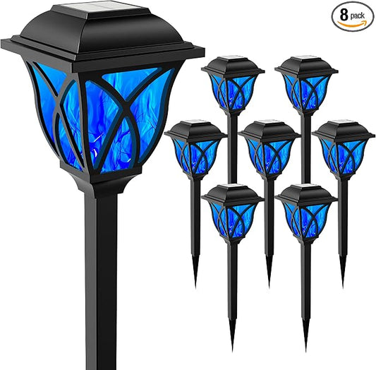 GIGALUMI Solar Halloween Lights Outdoor, LED Solar Pathway Lights 8 Pack | Garden Light Outdoor Decorations, Garden Decor for Yard, Patio, Landscape, Planter, Walkway (Blue)
