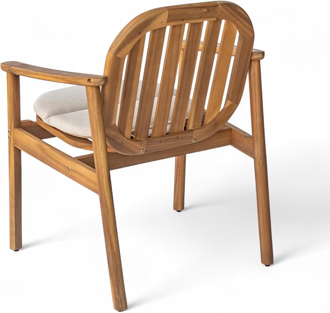 Christopher Knight Home Meja Acacia Wood Outdoor Dining Set for 6, Wooden 7 Piece Patio Dining Table Set, Wooden Outdoor Dining Armchair and Table Set with Cushion, Patio Furniture Set, Teak+Beige