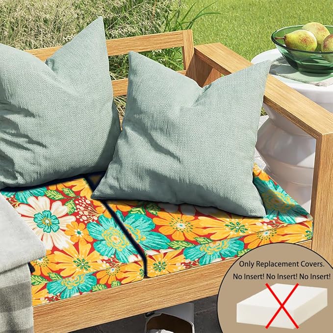 Magpie Fabrics Outdoor Cushion Cover Replacement 2 Pack, NO Insert! Water Repellent Slipcover with Ties Decor for Patio Garden Chair Sofa Bench Wicker(Embry Red Hibiscus, 20x18x4 Inch)