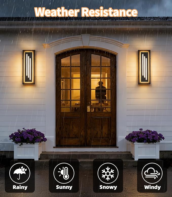 tewei 15.7'' Outdoor Wall Lights Modern Black LED Outdoor Wall Sconce, Large Long Exterior Lighting Fixtures, 3000K Waterproof Front Porch Lights Outside Lights for House, Garage, Indoor, 2 Pack