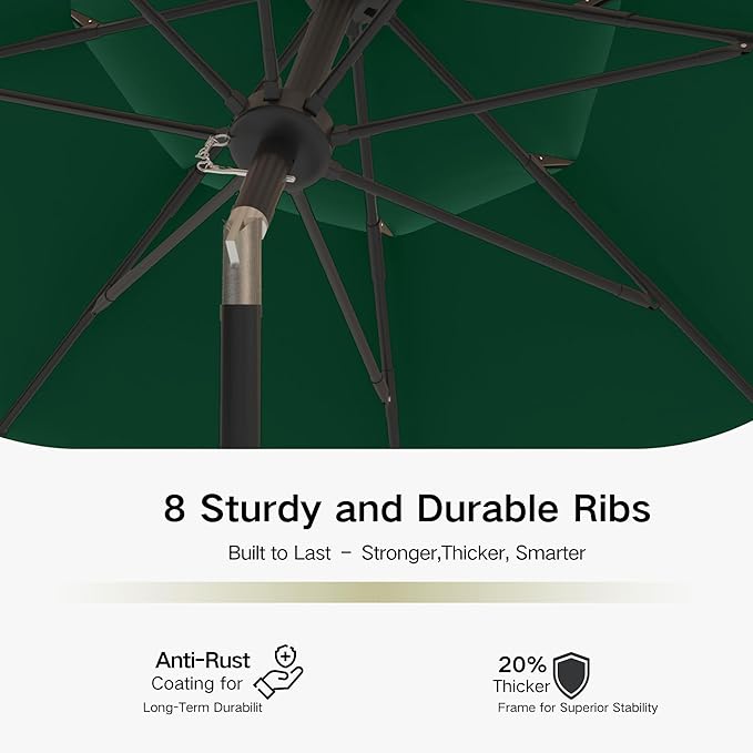 Kingdura 10ft 3-Tier Patio Umbrella, Outdoor Table Umbrella with Easy Crank & Tilt, 8 Reinforced Ribs, UV Protection for Deck, Pool, Market, Backyard (Dark green)