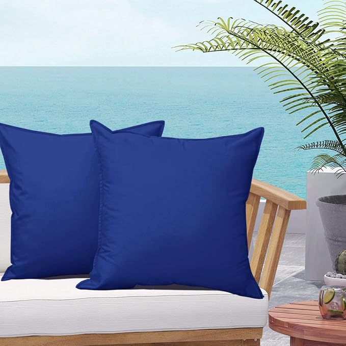 Navy Blue Outdoor Pillow Covers, Waterproof Durable Throw Pillow Covers for Patio, Porch, Decoration Pillow Covers (18x18 inches, 2PCs)