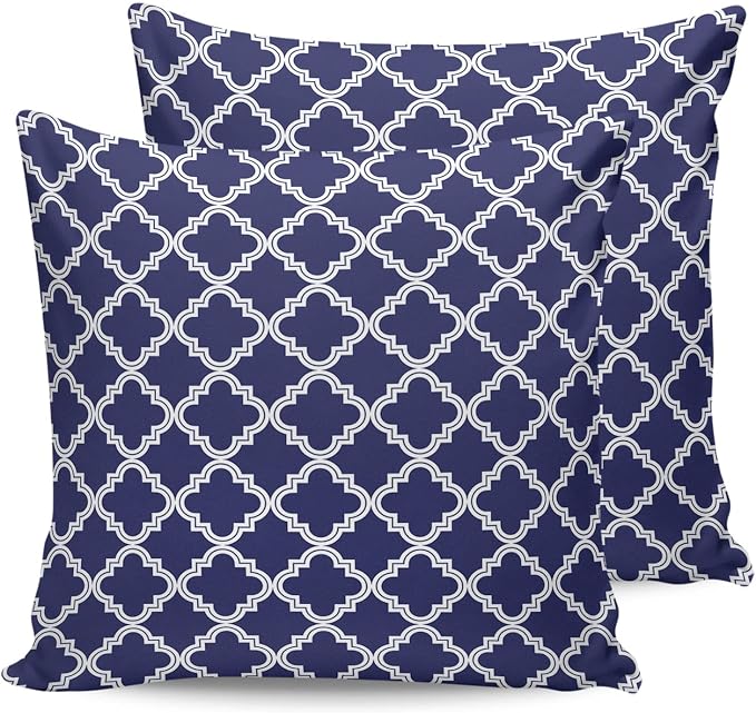 Outdoor Waterproof Pillow Covers for Patio Moroccan Pattern Decorative Throw Pillow Cover Geometric Trellis Navy Blue Pillowcases Set of 2 Cushion Case for Sofa Couch Chair Home Decor 26x26 inch